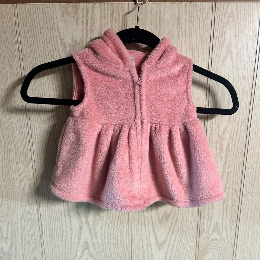 Carters pink mauve fleece hooded zip up vest 18 months